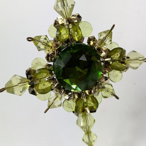 Vintage Beaded Christmas Ornament Cross Safety Pin Angel Green 90s Handmade OOAK - Picture 13 of 15